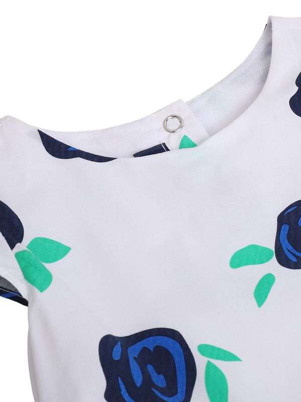 Girls Blue Printed Short Sleeve Woven Dress image number 2