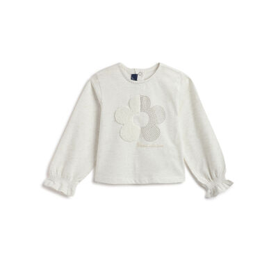 Girls White Embellished Long Sleeve T- Shirt