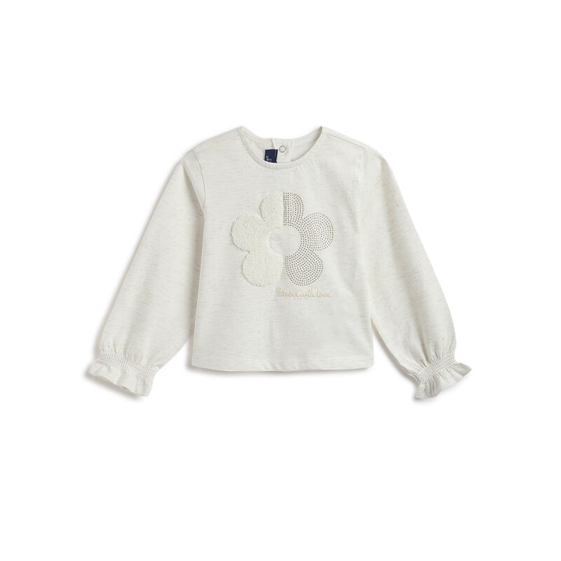 Girls White Embellished Long Sleeve T- Shirt image number 0