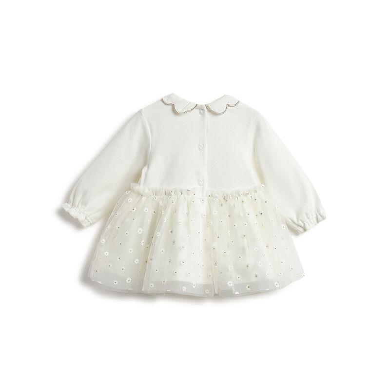 Girls White Self Design Long Sleeve Dress image number 1