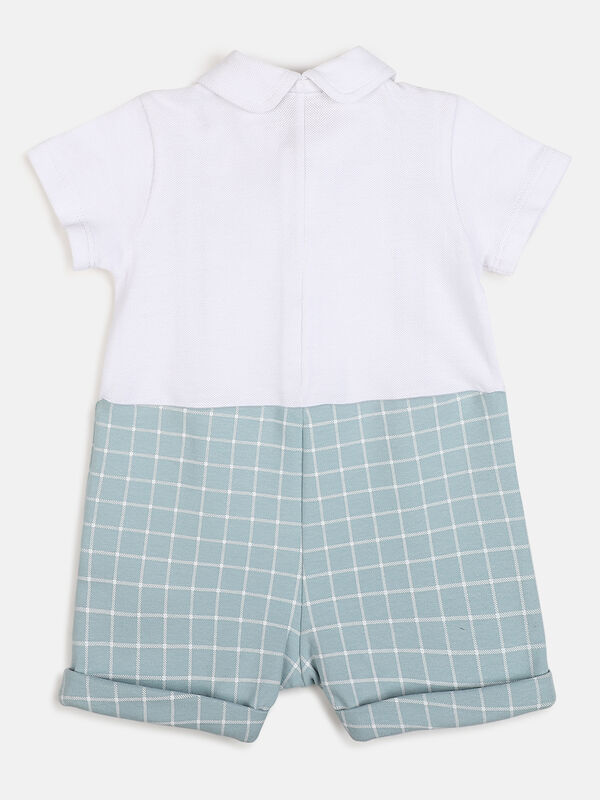 Boys Medium Light Blue Short Sleeve Knitted Romper image number null