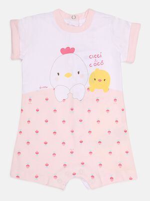 Printed Sustainable Cotton Romper -Pink