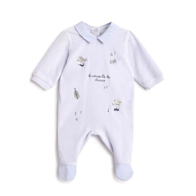 Boys Light Blue Embroidered Nappy opening Babysuit