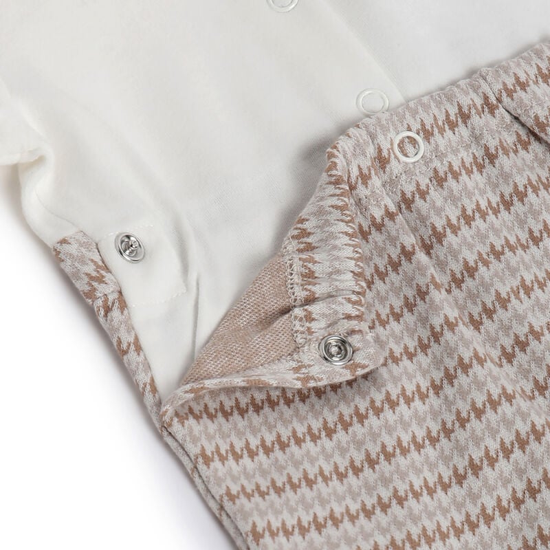 Boys Beige Embroidered Nappy opening Babysuit image number 3