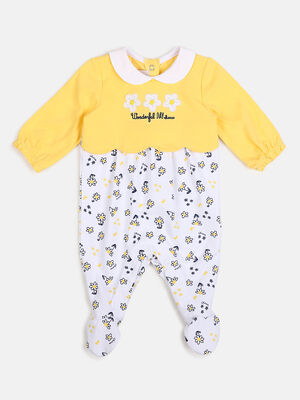 Girls Medium Yellow Leg Opening Baby Suit