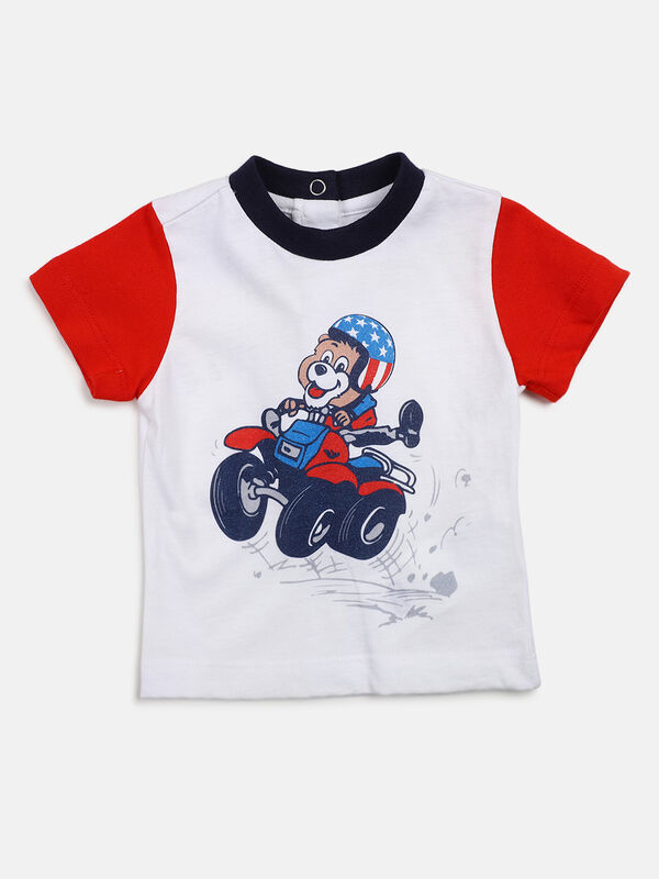 Boys White & Medium Blue Printed T-Shirt with Short Pants image number null