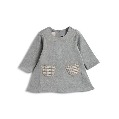Girls Medium Grey Applique Long Sleeve Dress