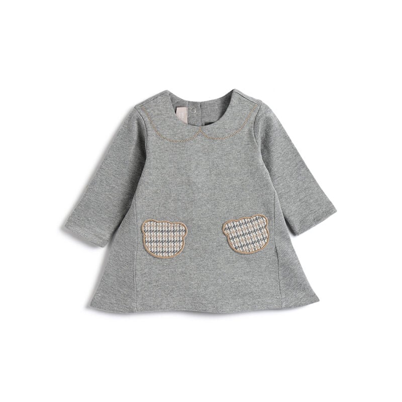 Girls Medium Grey Applique Long Sleeve Dress image number 0