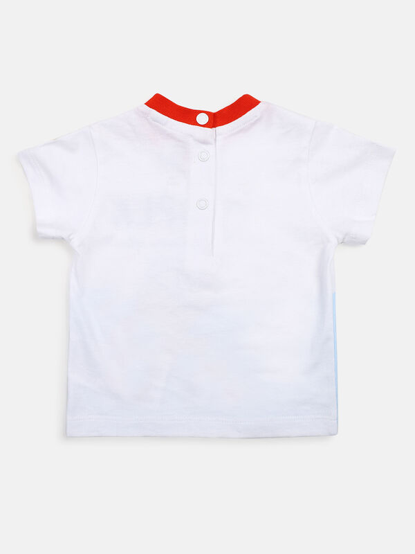 Boys White & Blue Printed T-Shirt with Short Pants image number null