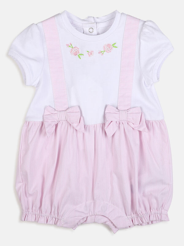 Girls White & Pink Short Sleeve Knitted Romper image number null