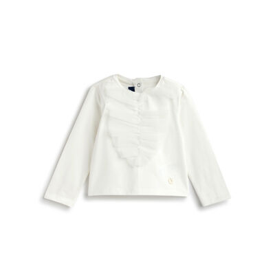 Girls White Self Design Long Sleeve T- Shirt