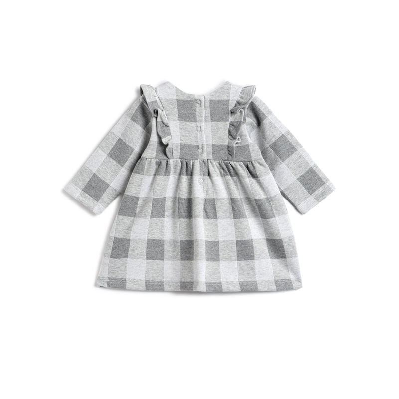 Girls Medium Grey Checked Long Sleeve Dress image number 1