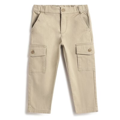 Boys Beige Solid Trousers