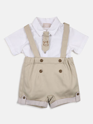Boys Solid Medium Natural Shirt with Short Trouser