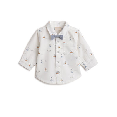 Boys White Printed Long Sleeve Shirt