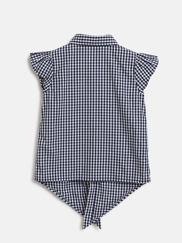 Girls Blue Checked Sleeveless Knitted Top image number null