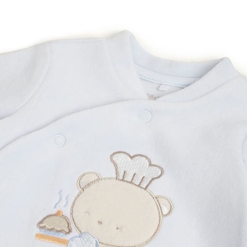 Boys Light Blue Applique Front Opening Babysuit image number 2