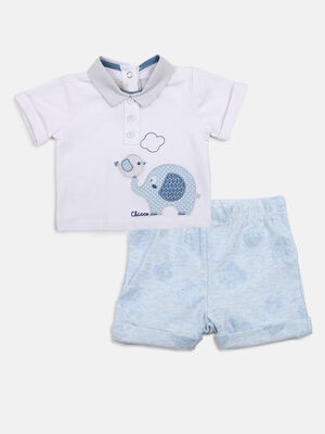 Boys White & Blue Printed T-Shirt with Short Pants