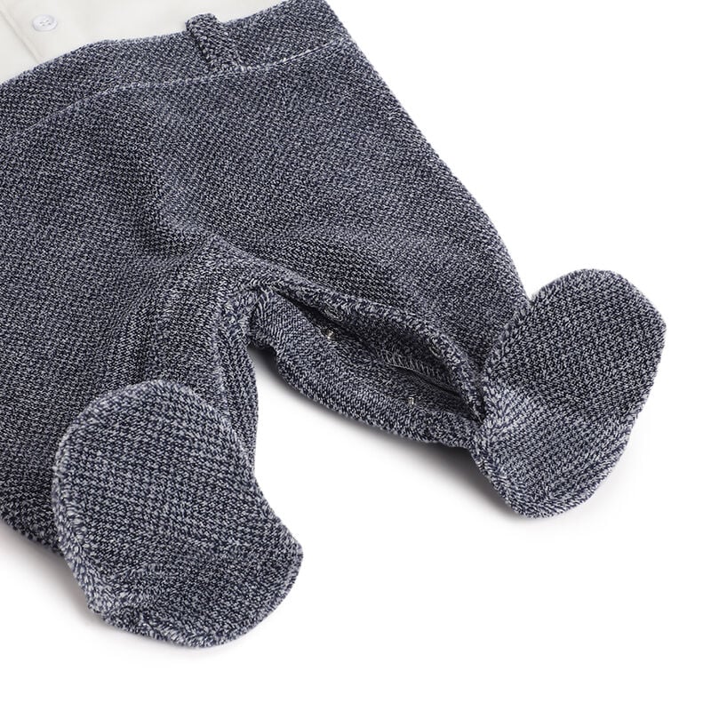Boys White and Blue Colorblocked Leg Opening Babysuit image number 3