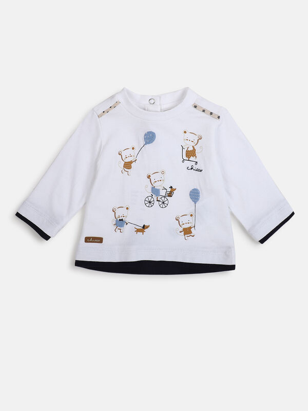 Boys White Printed Long Sleeve Knitted T- Shirt image number null