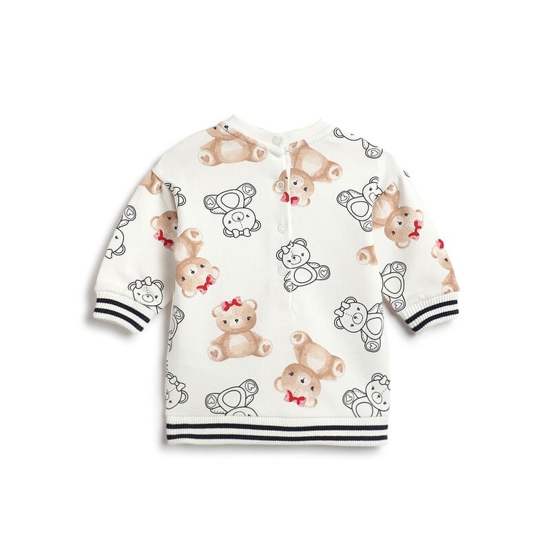 Girls White and Beige Printed Long Sleeve Dress image number 1