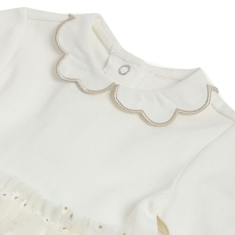 Girls White Self Design Long Sleeve Dress image number 2
