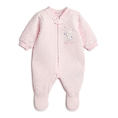 Girls Light Pink Applique Front Opening Babysuit