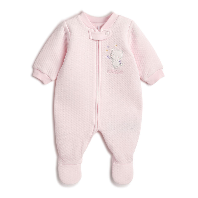 Girls Light Pink Applique Front Opening Babysuit image number 0