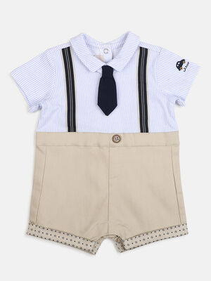 Boys Medium Natural Short Sleeve Knitted Romper