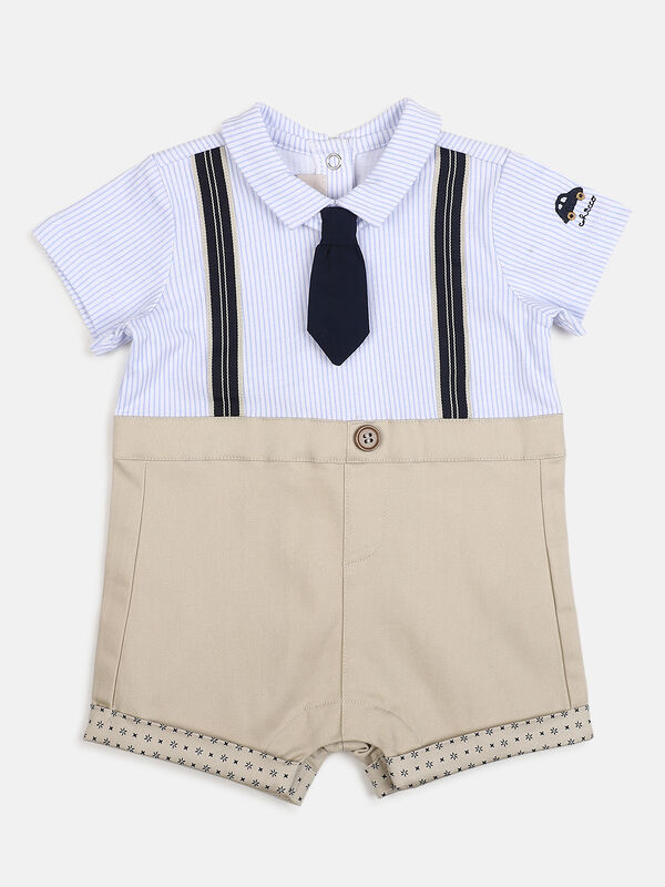Boys Medium Natural Short Sleeve Knitted Romper image number null