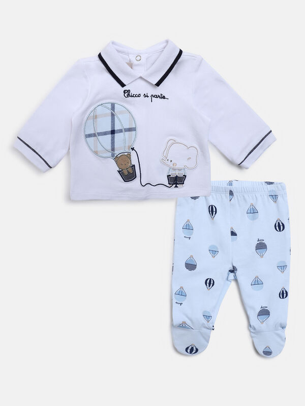 Boys White & Blue Printed Smock with Legging image number null