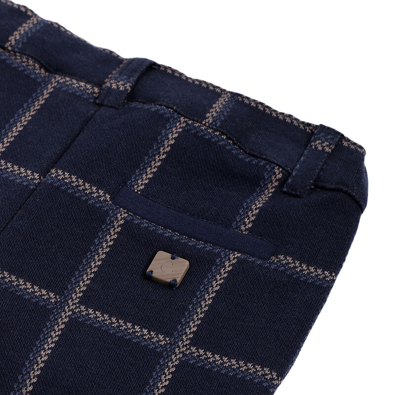 Boys Dark Blue Checked Trousers image number 3