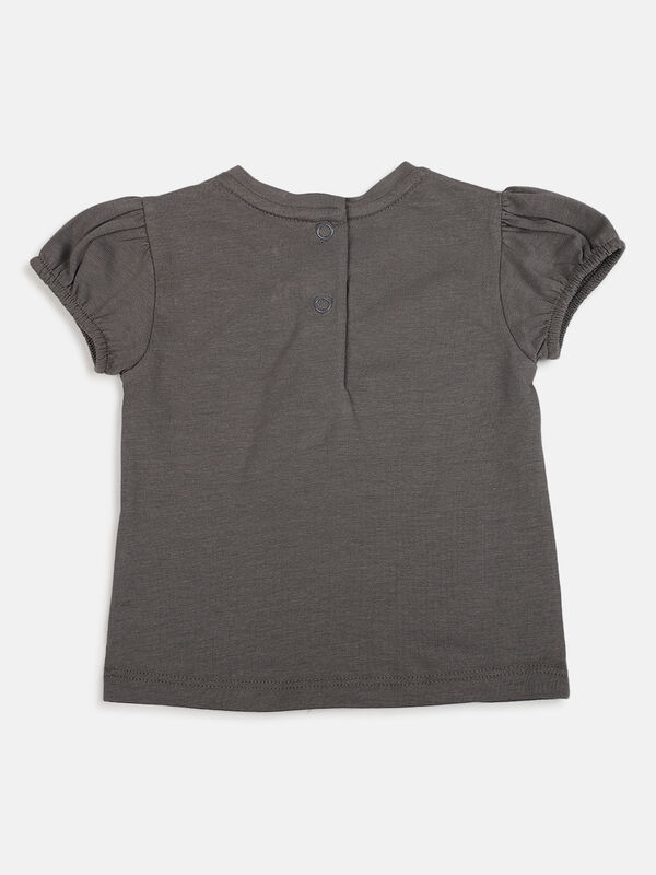 Girls Medium Grey Short Sleeve Knitted T- Shirt image number null