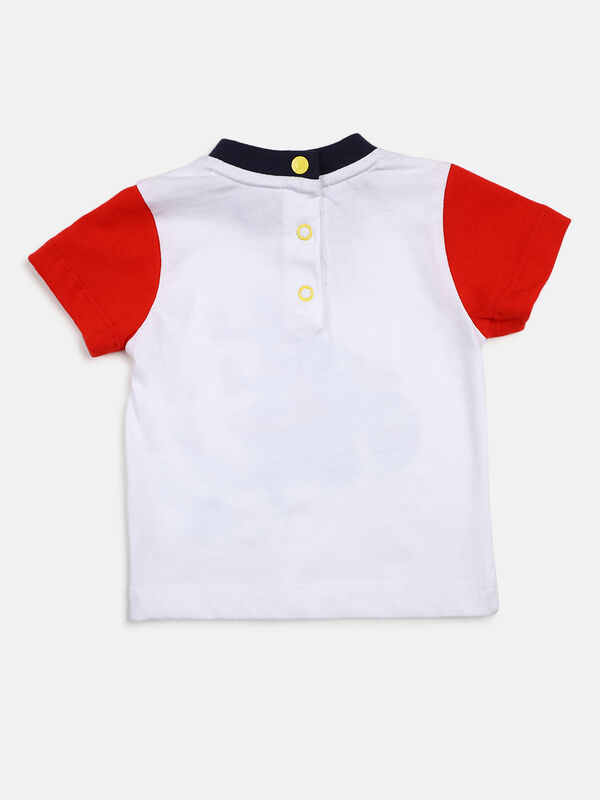 Boys White & Medium Blue Printed T-Shirt with Short Pants image number null