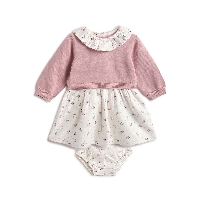 Girls White and Pink Printed Dress with Panties image number 0