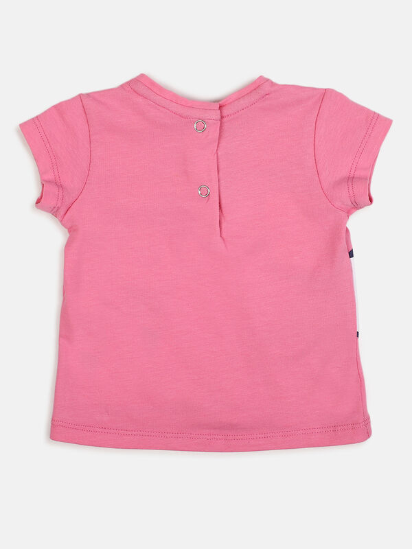 Girls Light Pink Printed Short Sleeve Knitted T- Shirt image number null