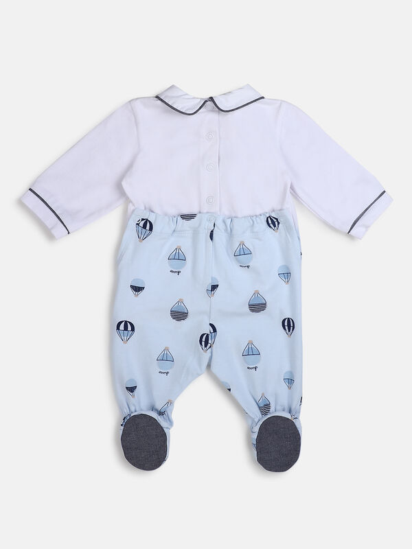 Boys White & Light Blue Nappy Opening Babysuit image number null