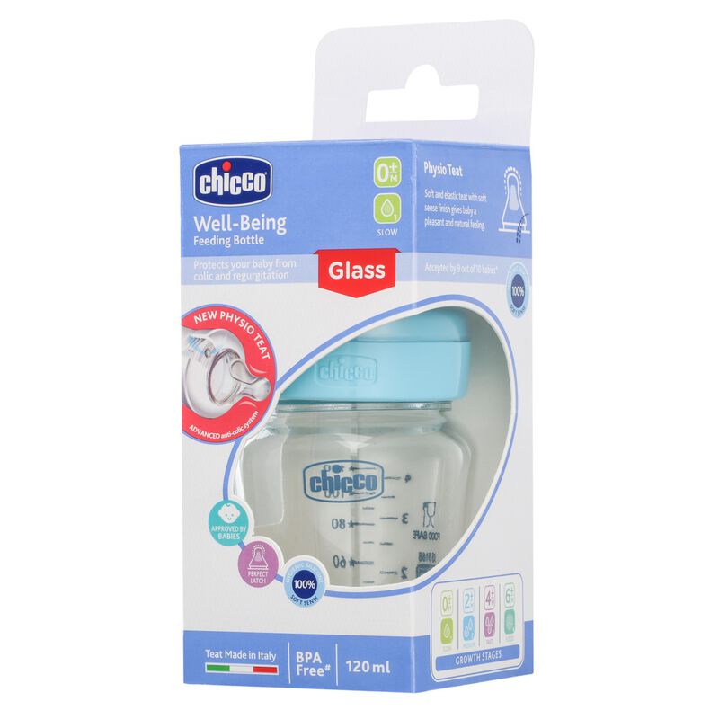 Well-Being Glass Feeding Bottle (120ml, Slow Flow) (Blue) image number 1