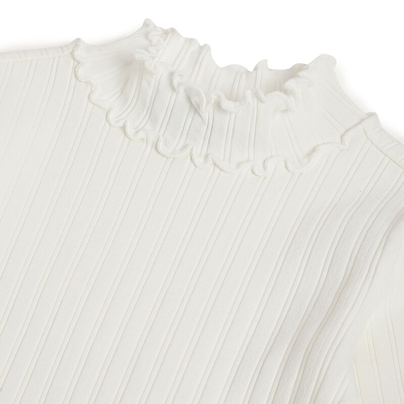 Girls White Self Design Long Sleeve T- Shirt image number 2