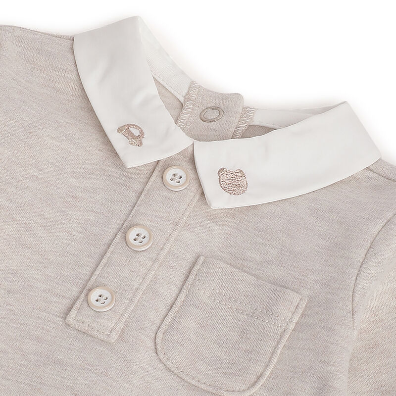 Boys Beige Colorblocked Leg Opening Babysuit image number 2