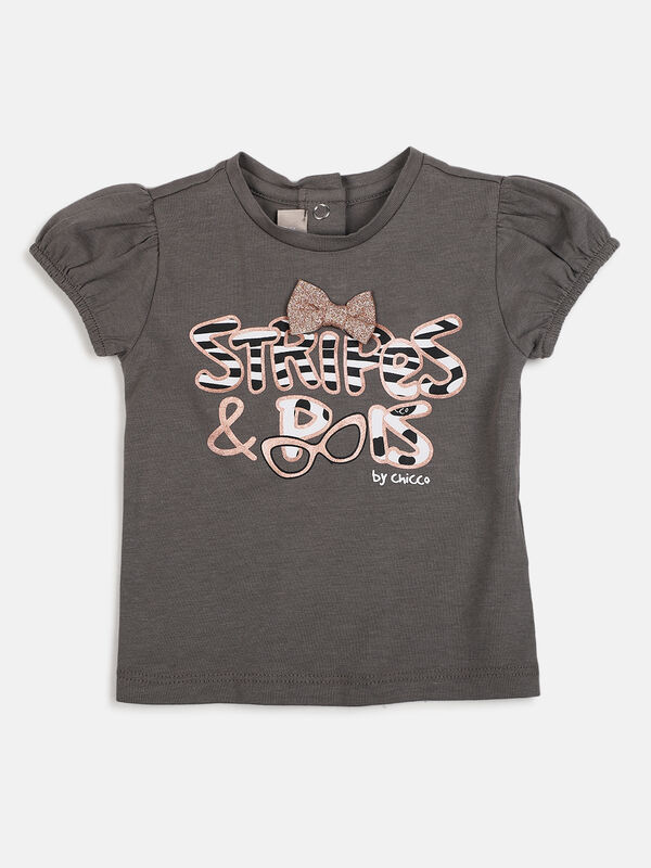 Girls Medium Grey Short Sleeve Knitted T- Shirt image number null