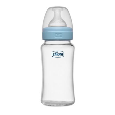Well-Being Glass Feeding Bottle (240ml, Medium Flow) (Blue)