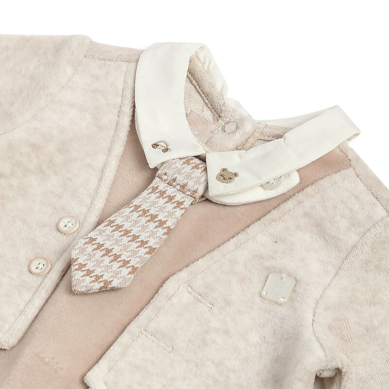 Boys Beige Self Design Leg Opening Babysuit image number 2