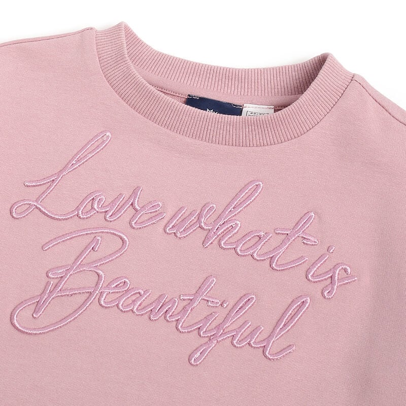 Girls Pink Typography Sweatshirt with Long Trousers image number 4