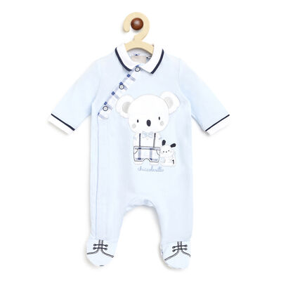Boys Light Blue Printed Front Opening Babysuit