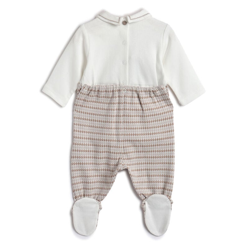 Boys Beige Embroidered Nappy opening Babysuit image number 1