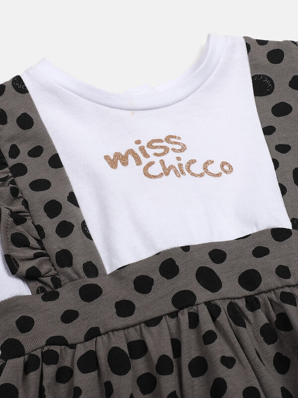 Girls Grey Printed Short Sleeve Knitted Dress image number null