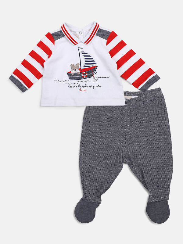Boys White & Grey Printed Smock with  Legging image number null