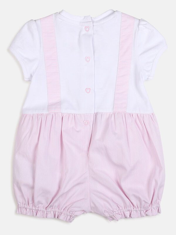 Girls White & Pink Short Sleeve Knitted Romper image number null
