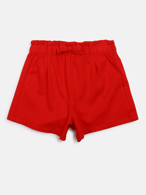 Girls Solid Medium Red Short Knitted Trouser